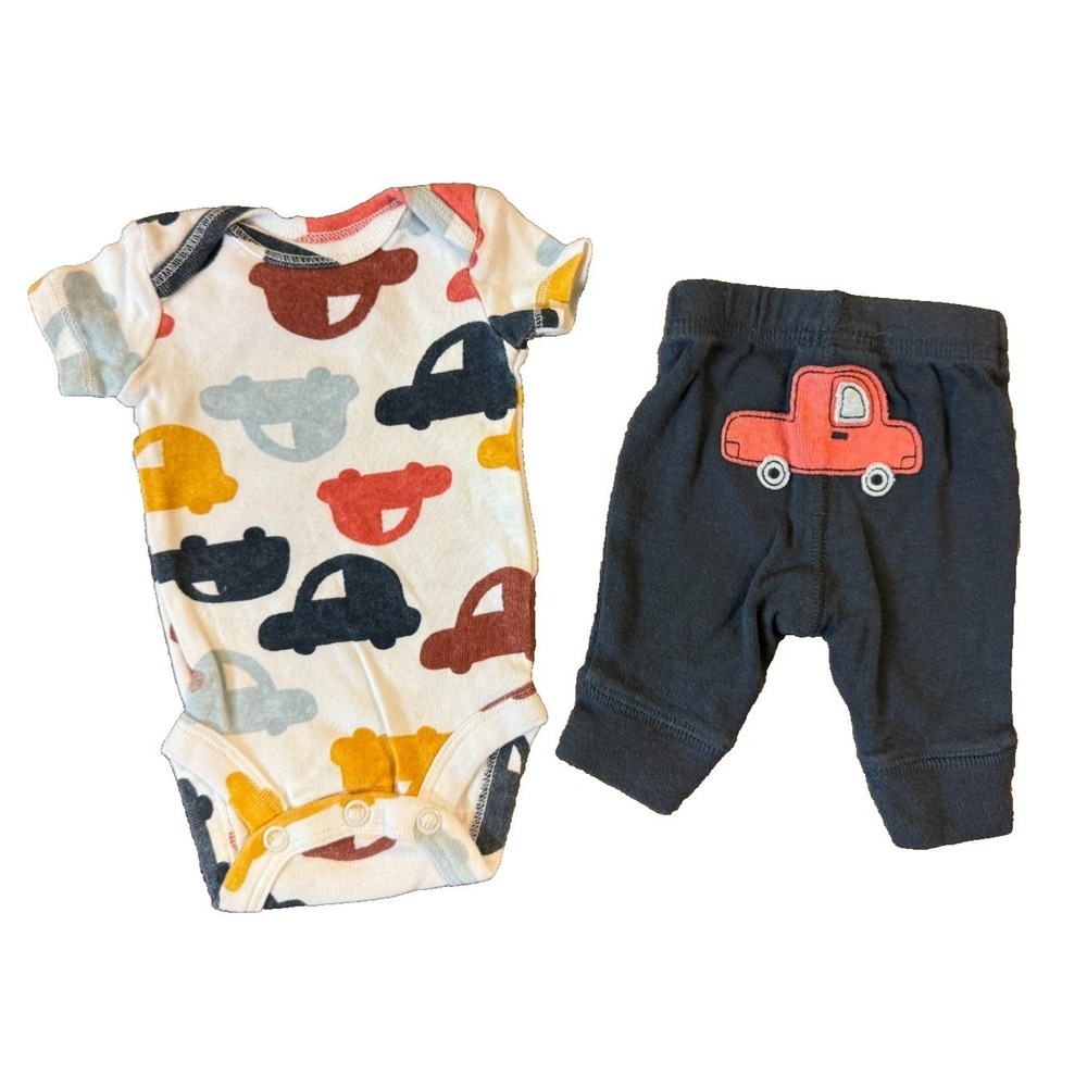 Carters Preemie Baby Boy Outfit Bodysuit Gray Pants Cars Trucks 2 Piece Set Lot